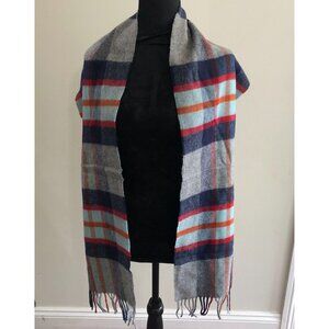 Moon‎ Scarf Blue Plaid Cashmere Fringe Trim 67 Inches Length New